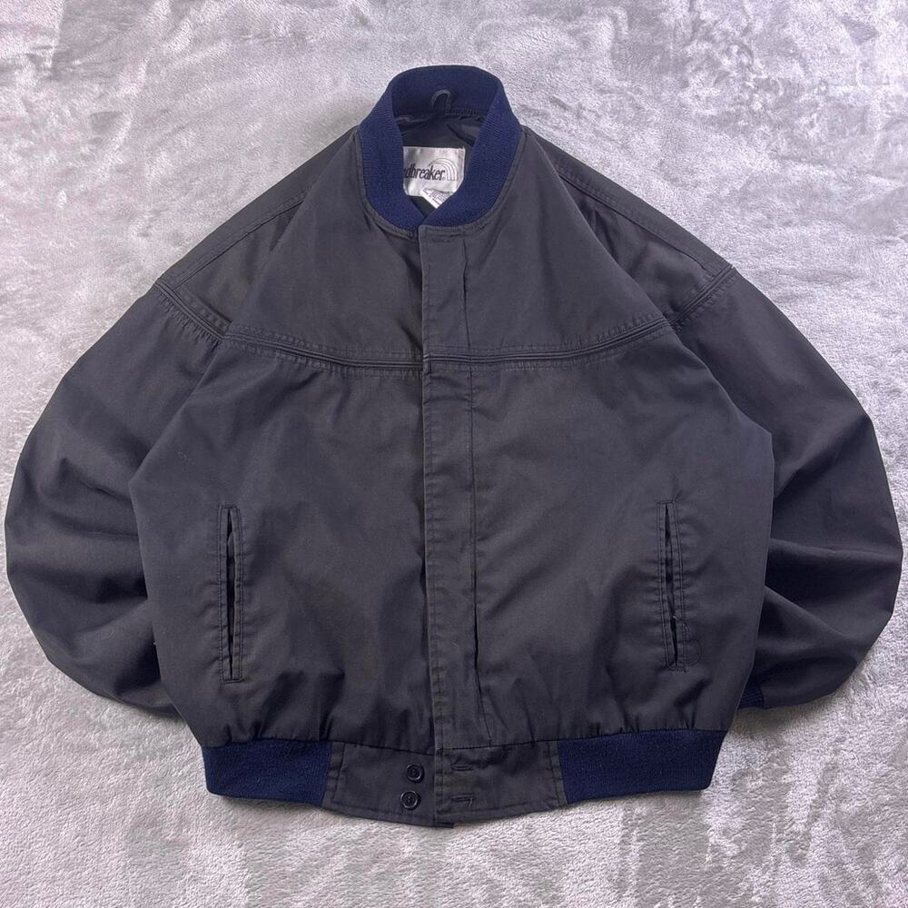 Vintage Windbreaker Bomber Jacket Mens XXL Black Blue Insulated 90s
